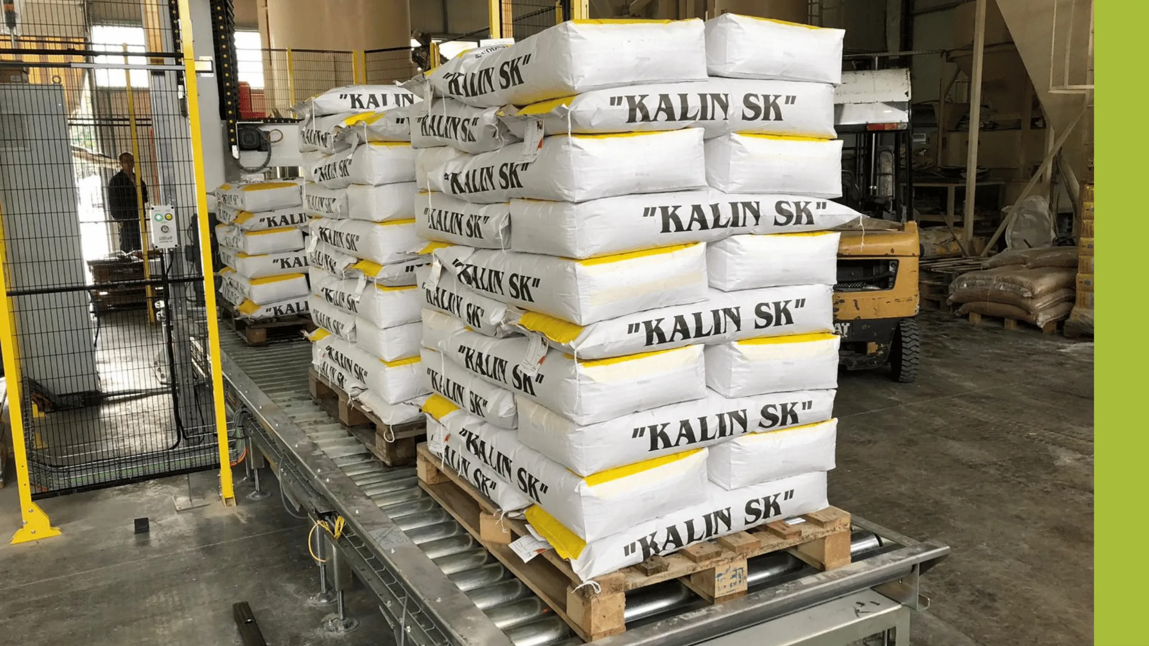 Sacks stacked neatly by a sack palletiser