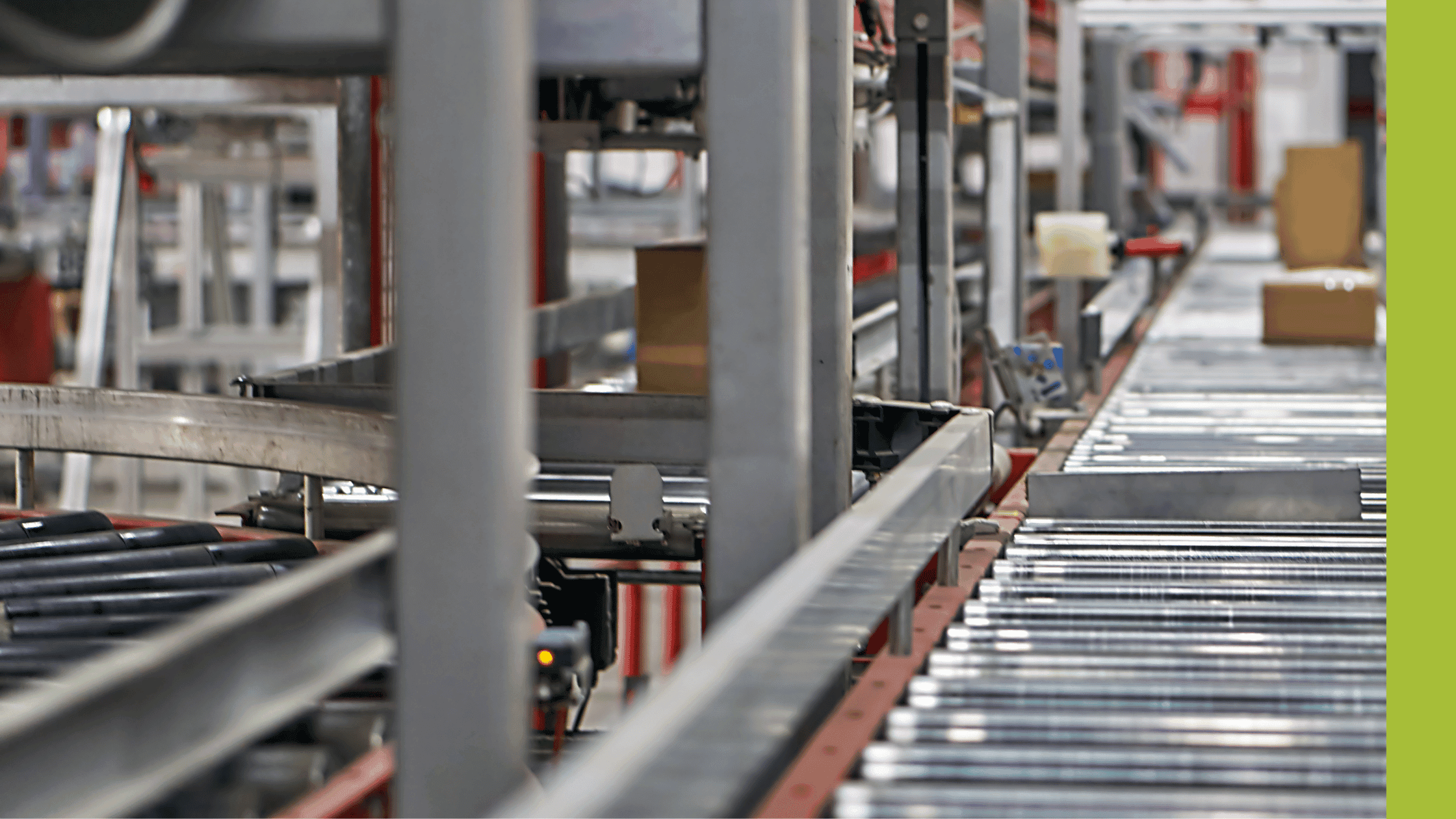 A conveyor belt in motion in a manufacturing facility